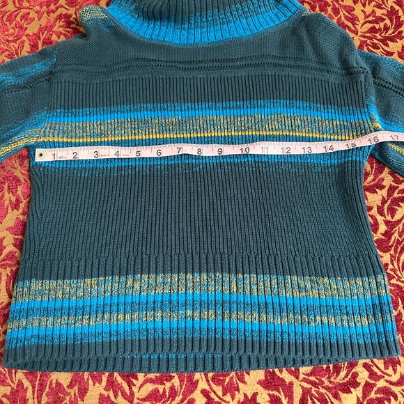 Free People Close To Me Blue Striped Bell Sleeve Turtleneck Sweater SM - Picture 5 of 8